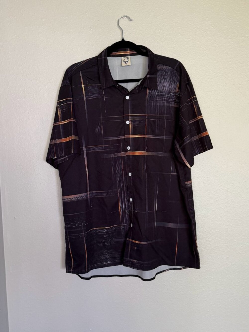 Hardaddy Men's Large Cyberpunk Plaid Button Down Shirt Graphic Abstract Techwear